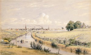 Jersey City met een Glimp van New York Vanaf het Bergen Kanaal, 1854 door William Rickarby Miller