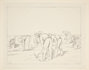 Landarbeiders met pikhouwelen en emmers door William Rothenstein