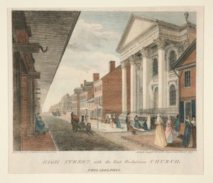 High Street, met de Eerste Presbyteriaanse Kerk, Philadelphia door William Russell Birch