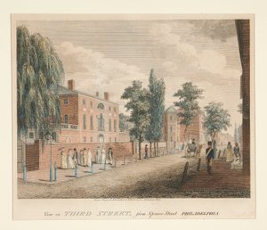 Uitzicht in Derde Straat, vanaf Spruce Street Philadelphia door William Russell Birch