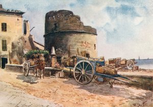 Bastion aan de kust, Ceriale (kleurenlitho)
