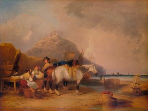 Kustscène, met figuren en paarden, ca. 1841 door William Shayer