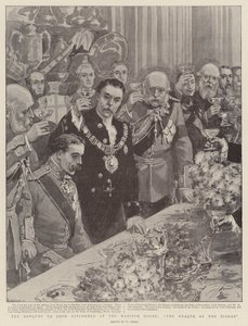 Het banket voor Lord Kitchener in het Mansion House, de gezondheid van de Sirdar