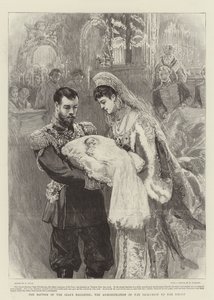De doop van de dochter van de tsaar, de toediening van het sacrament aan de baby