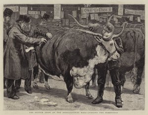 De Vee Show in de Landbouwhal, beoordeling van de Herefords door William Small