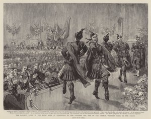 Het Banket in de Muziekzaal in Edinburgh voor de Officieren en Mannen van de Duitse Oorlogsschepen die in de Forth Liggen door William Small