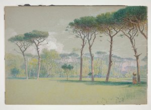 Castel Fusano: Landschap - uitgestrekt grasveld en bomen door William Stanley Haseltine