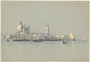 Uitzicht over het Giudecca Kanaal naar de Salute en de Campanile van San Marco door William Stanley Haseltine