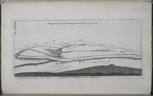 Stonehenge, een Tempel hersteld voor de Britse Druïden: Uitzicht op de Cursus en Stonehenge, vanuit het noorden door William Stukeley