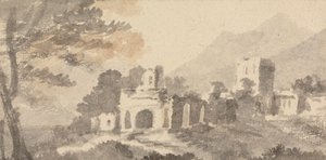 Italiaans landschap met vervallen kasteel