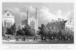 Het Koninklijk Ziekenhuis van St. Katherine, Regents Park, Londen, 1827 door William Tombleson