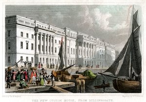 Het nieuwe Douanehuis, vanaf Billingsgate, City of London, c1830 door William Tombleson