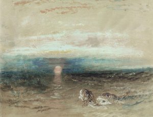 Zonsondergang boven de zee met knorhanen door Joseph Mallord William Turner