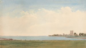 Porchester Castle: Een uitzicht vanuit Porchester Village over het water naar Portsmouth