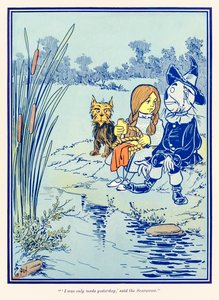 "Ik ben pas gisteren gemaakt," zei de Vogelverschrikker." uit "De Wonderbaarlijke Tovenaar van Oz" door L. Frank Baum