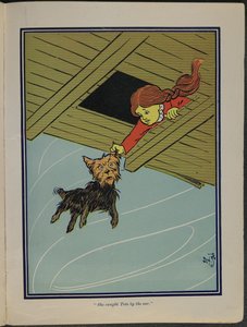 "Ze ving Toto bij het oor", illustratie uit "The wonderful Wizard of Oz" door Lyman Frank Baum door William Wallace Denslow