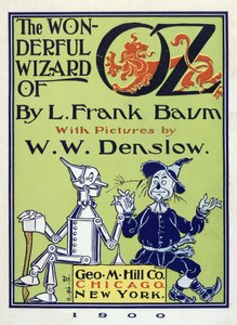 Titelpagina van De Wonderbaarlijke Tovenaar van Oz door Lymna Frank Baum (1856 - 1919) uitgegeven in 1900 (kleur lithografie) door William Wallace Denslow
