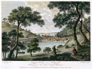 Koperfabrieken bij Holywell, Flintshire, Wales eigendom van de Mona Company, 1792 door William Watts