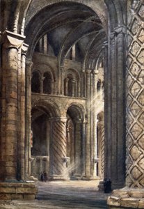 Durham, interieur van de kathedraal kijkend over het schip naar het zuidelijke transept door William Wiehe Collins