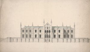 Elevatie van een voorgesteld ontwerp voor Cambridge Colleges