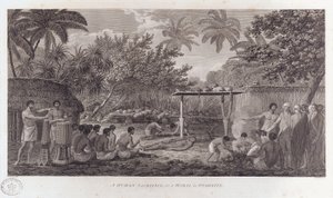 Menselijke offerande op Tahiti in de Zuidelijke Stille Oceaan, c1773