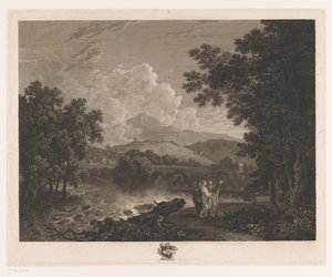Landschap met Cicero aan de oever van een rivier bij zijn villa door William Woollett