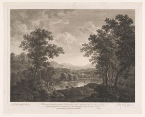 Landschap met herders en vee aan een meer