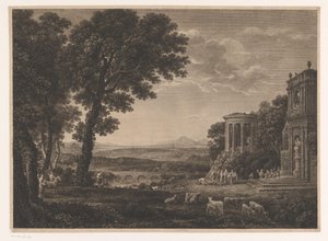 Landschap met vader van Psyche die offert voor de tempel van Apollo