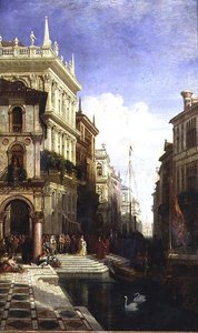 Een Capriccio uitzicht op Venetië met een prinses die naar een gondel wordt gebracht bij de Scuola di San Marco door William Wyld