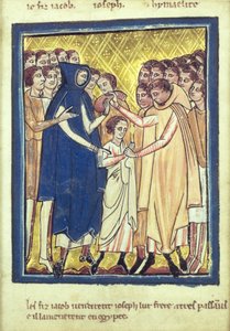 Jozef verkocht door zijn broers, uit een boek met Bijbelse afbeeldingen, c.1250