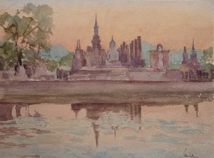 871 Zonsondergang, Wat Maharthat, Sukhotai door Wilson Clive