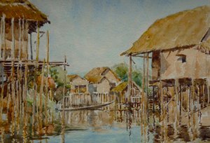 903 Pauk-Pa dorp (1), Inle Meer door Wilson Clive