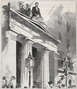 Abraham Lincoln, de gekozen president, richt zich tot het volk vanaf het balkon van het Astor House, 9 februari 1861 door Winslow Homer