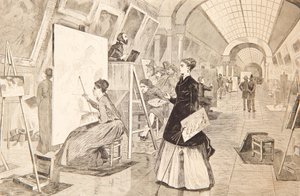 Kunststudenten en kopiisten in de Louvre Galerij, Parijs, 11 januari 1868 door Winslow Homer