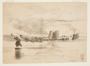 Strand bij eb, Cullercoats, Engeland door Winslow Homer