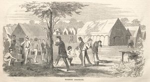 Kampbijeenkomstschetsen: Ochtendtoilet door Winslow Homer