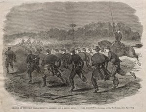 Aanval van het Eerste Massachusetts Regiment op een Rebel Geweerput bij Yorktown, 1862