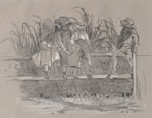 Kinderen zittend op een hek door Winslow Homer