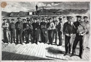 Bemanning van de United States Steam-Sloep "Colorado" verscheept in Boston, uit Harper