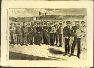 Bemanning van de United States Steam Sloop "Colorado" verscheept in Boston, juni 1861