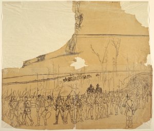 Tekening, Een infanteriecolonne op mars, 1862 door Winslow Homer