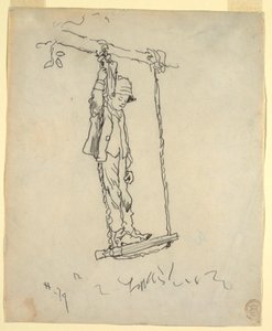 Tekening, Jongen op een schommel, 1879 door Winslow Homer