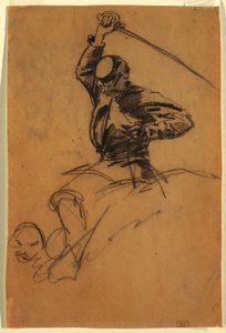 Tekening, cavaleriesoldaat met zwaard te paard, 1863 door Winslow Homer