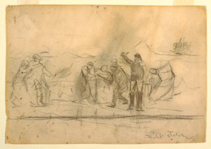 Tekening, eerste schets voor "Het wrak", 1885-86 door Winslow Homer