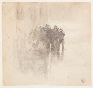 Tekening, Vissers in olievellen, Cullercoats, Engeland, 1881