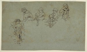 Tekening, Vijf schetsen van jonge jongens, ca. 1872 door Winslow Homer