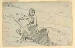 Tekening, Meisje zittend op een ploeg, 1879 door Winslow Homer