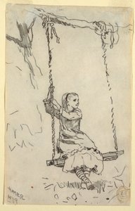 Tekening, Meisje op een schommel, 1879 door Winslow Homer
