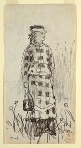 Tekening, Meisje met lunchemmer, 1879 door Winslow Homer