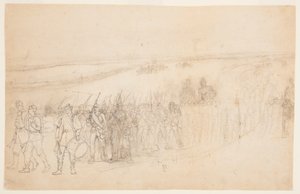 Tekening, marcherende infanteriecolonne, ca. 1862 door Winslow Homer